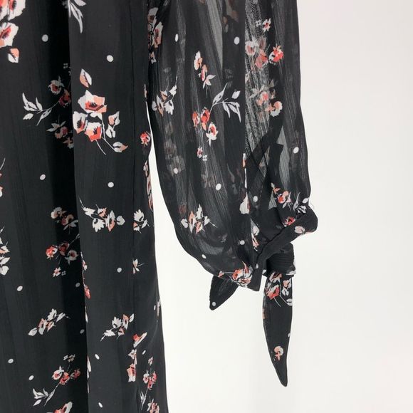 Wayf Black Floral Off Shoulder Long Sleeve Tie Cuff Dress size Large - Picture 5 of 12
